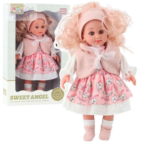 Lalka Sweet Angel W Różowej Sukience W Kwiatki Bezrękawnik Opaska 36cm
