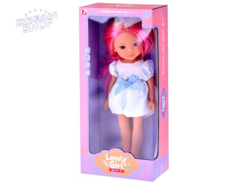Lovely Girl Urocza Lalka w białej sukience z niebieską kokardką 33cm ZA5850