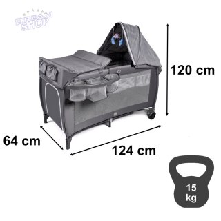 Łóżeczko dziecięce turystyczne składane dwupoziomowe przewijak max. 15kg