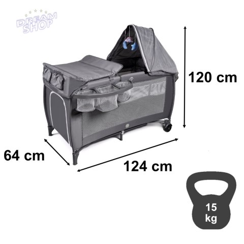 Łóżeczko dziecięce turystyczne składane dwupoziomowe przewijak max. 15kg