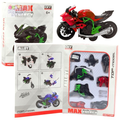 Motocykl Do Składania Skręcania Metal 1:14 DIY Zielono-Czerwony