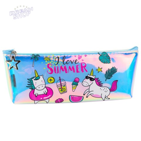 Piórnik Dziewczęcy Szkolny Holograficzny Motyw Lata Jednorożce 20x8cm