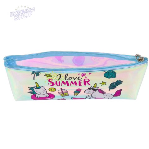 Piórnik Dziewczęcy Szkolny Holograficzny Motyw Lata Jednorożce 20x8cm