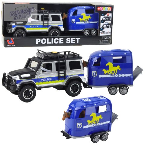 Samochód Terenowy Policyjny Z Przyczepą Do Przewozu Koni Światła Dźwięki