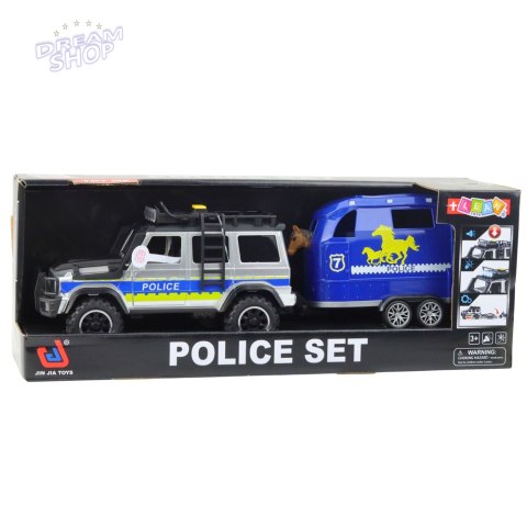 Samochód Terenowy Policyjny Z Przyczepą Do Przewozu Koni Światła Dźwięki