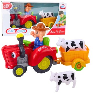 Traktor Farmera Interaktywny Z Przyczepką Figurka Krowy Światła Dźwięki