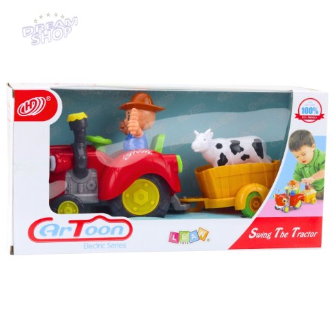 Traktor Farmera Interaktywny Z Przyczepką Figurka Krowy Światła Dźwięki
