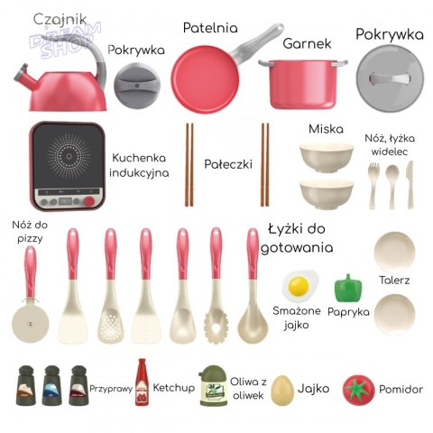 WOOPIE Zestaw Małego Kucharza Indukcja Garnki Patelnia Czajnik Różowy 30el.