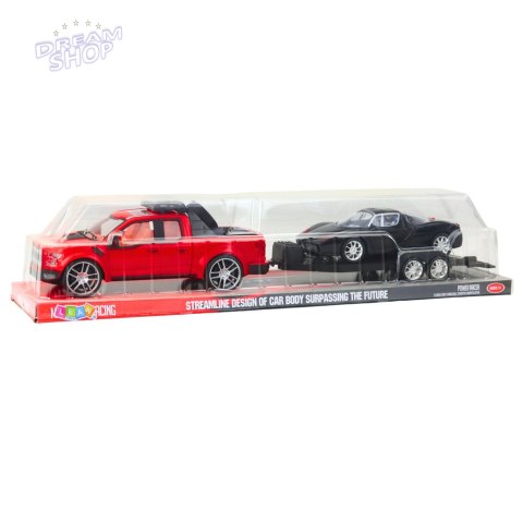 Zestaw Samochód Terenowy Czerwony Laweta Samochód Czarny Sportowy 59cm