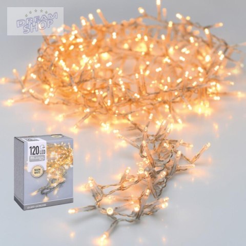 LAMPKI CHOINKOWE ŁAŃCUCH ŚWIETLNY 120 LED TIMER CIEPŁY BIAŁY PRZEŹROCZYSTY PRZEWÓD