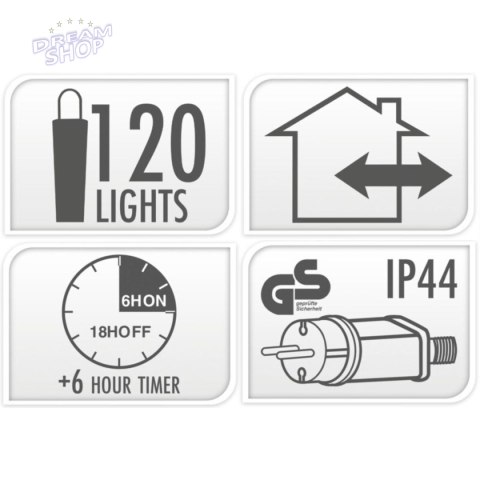 LAMPKI CHOINKOWE ŁAŃCUCH ŚWIETLNY 120LED TIMER MULTIKOLOR MACARON