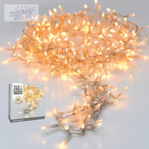 LAMPKI CHOINKOWE ŁAŃCUCH ŚWIETLNY 240 LED TIMER CIEPŁY BIAŁY PRZEŹROCZYSTY PRZEWÓD