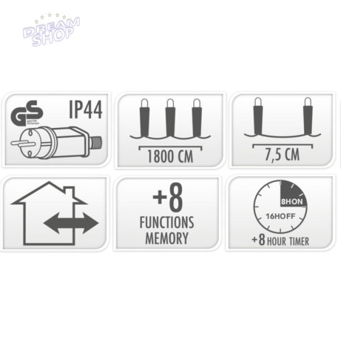 LAMPKI CHOINKOWE ŁAŃCUCH ŚWIETLNY 240 LED TIMER CIEPŁY BIAŁY PRZEŹROCZYSTY PRZEWÓD