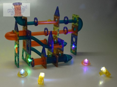 ŚWIECĄCE Klocki magnetyczne 3D - Zbuduj tor kulkowy KULODROM 116-ele ZA5894