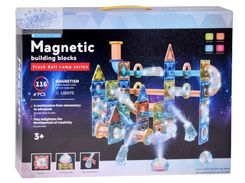 ŚWIECĄCE Klocki magnetyczne 3D - Zbuduj tor kulkowy KULODROM 116-ele ZA5894