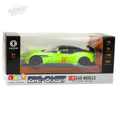 Samochód Sportowy Z Napędem Pull-Back Światła Dźwięki Zielony 1:22