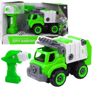 Śmieciarka Do Skręcania Zdalnie Sterowana RC Wkrętarka Zielona 2w1