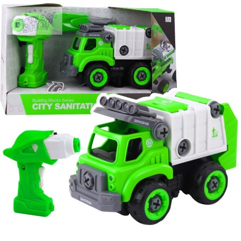 Śmieciarka Do Skręcania Zdalnie Sterowana RC Wkrętarka Zielona 2w1