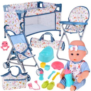 Zestaw Deluxe Lalka Bobas Wózek Łóżeczko Krzesełko akcesoria 16 ele ZA5917