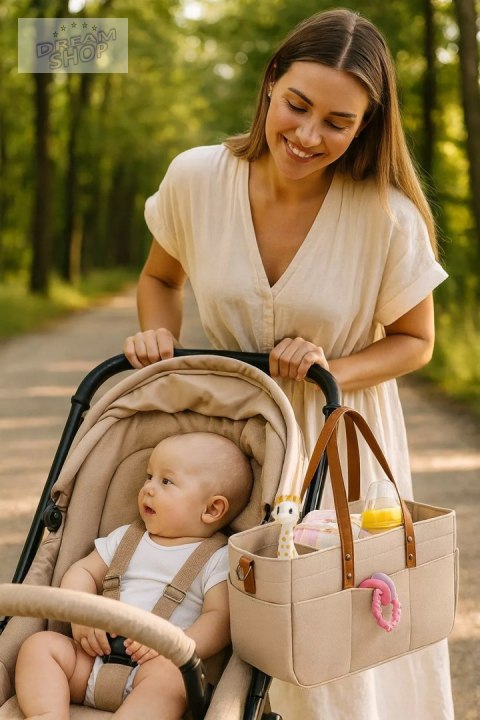 Duży Filcowy Organizer Beżowy XXL Dla Mamy i Maluszka Na Pieluszki i Akcesoria TF3