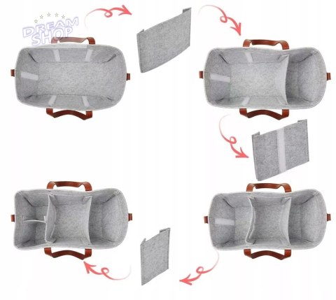 Duży Filcowy Organizer Szary XXL Dla Mamy i Maluszka Na Pieluszki i Akcesoria TF1