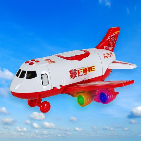 Samolot transporter z autami straż pożarna bok