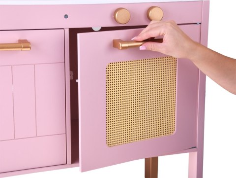 Urocza Różana Drewniana Kuchnia dla dzieci Palnik Zlew Garnki ZA5932