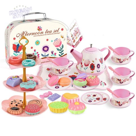 Zestaw Do Herbaty W Walizce Filiżanki Talerzyki Patera Pączki