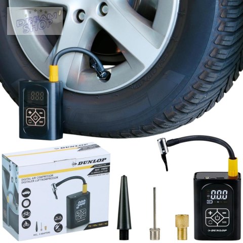 KOMPRESOR SAMOCHODOWY DUNLOP 150 PSI CYFROWA SPRĘŻARKA Z FUNKCJĄ POWERBANK