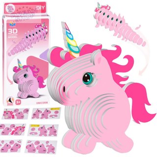 Puzzle 3D Kartonowy Model - Różowy Jednorożec DIY Zrób to sam ZA5809