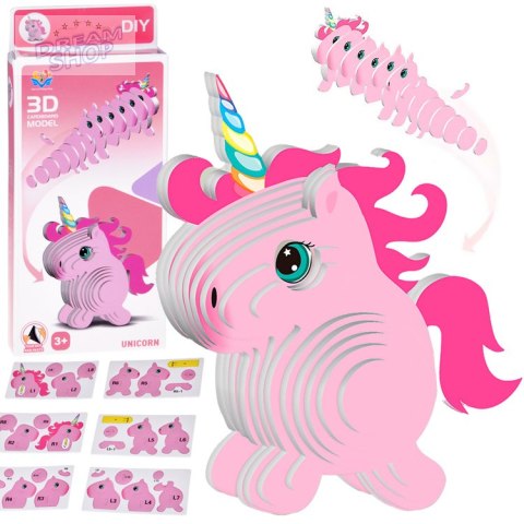 Puzzle 3D Kartonowy Model - Różowy Jednorożec DIY Zrób to sam ZA5809