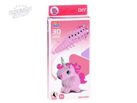 Puzzle 3D Kartonowy Model - Różowy Jednorożec DIY Zrób to sam ZA5809