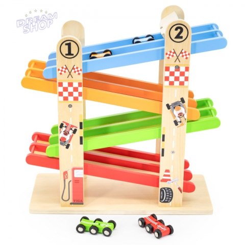 VIGA Drewniana Podwójna Zjeżdżalnia Dla Samochodzików Tor Wyścigowy