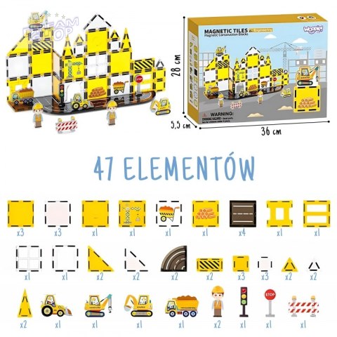 WOOPIE Magneyczne Klocki Konstrukcyjne Plac Budowy STEAM 47 el.