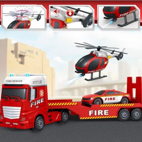 WOOPIE Zestaw Pojazdów Laweta Strażacka Helikopter Samochód Dźwięk Światła