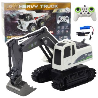 Koparka Gąsienicowa Zdalnie Sterowana RC Światła Dźwięki Biała 1:24