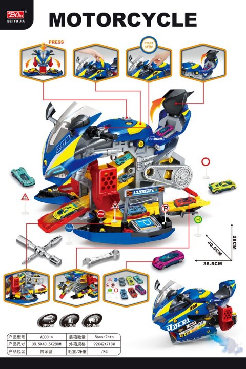 MEGA Parking z Funkcją Dymu Motocykl