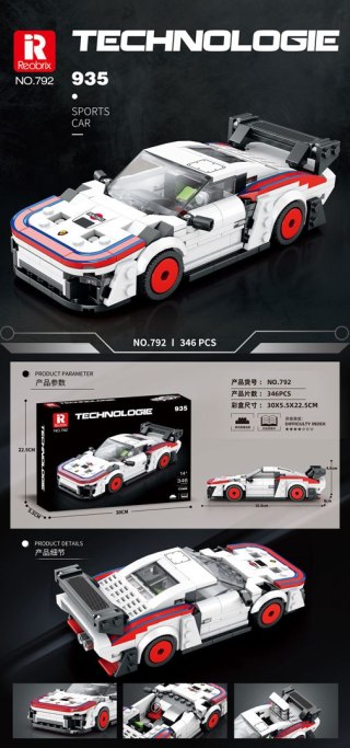 Zestaw Klocków Auto Sportowe Białe 346el.