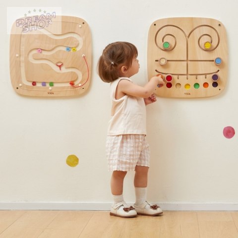 VIGA Drewniana Tablica Manipulacyjna Sensoryczna Labirynt Dotknij i Dopasuj
