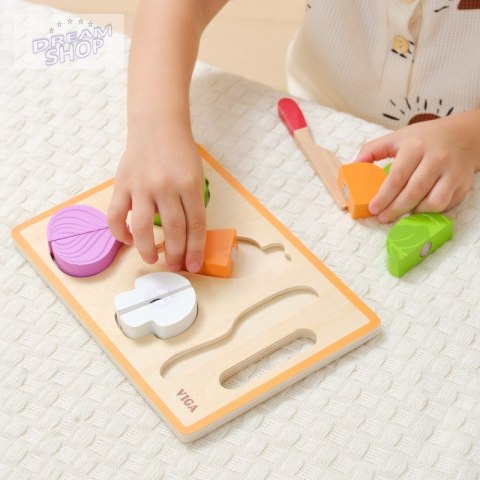 VIGA Drewniana Układanka Edukacyjna Montessori Warzywa do Krojenia