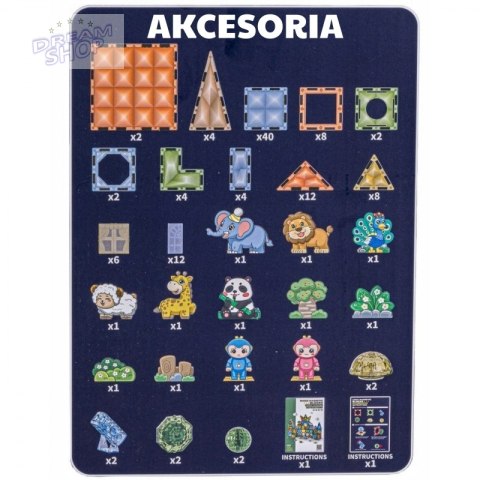 WOOPIE Klocki Magnetyczne Konstrukcyjne Świecące 3D Świat Zwierząt 124el.