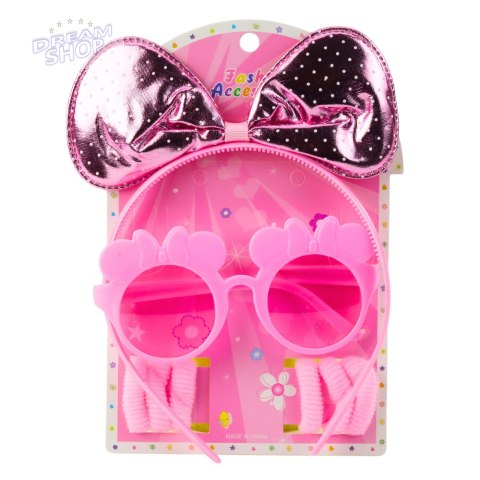 Zestaw Piękności Opaska Do Włosów Z Kokardą Okulary Gumki Różowe