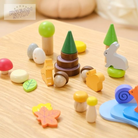 VIGA Drewniane Klocki Kolorowe Leśne Opowieści Pudełko 58el.