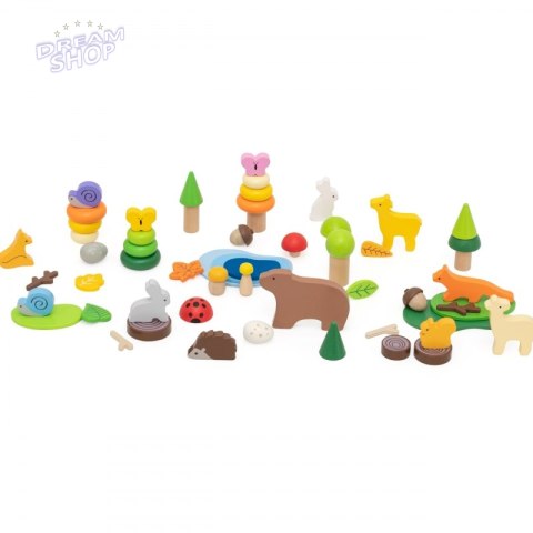 VIGA Drewniane Klocki Kolorowe Leśne Opowieści Pudełko 58el.