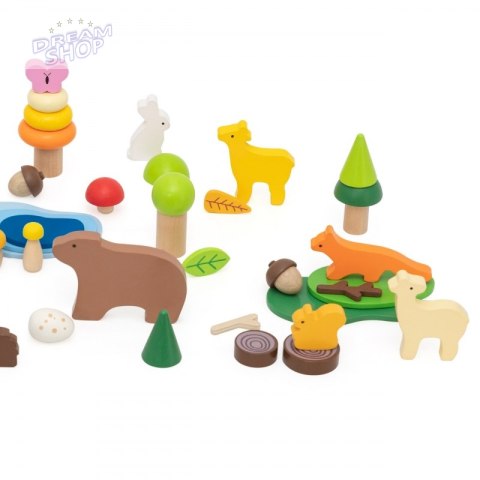 VIGA Drewniane Klocki Kolorowe Leśne Opowieści Pudełko 58el.