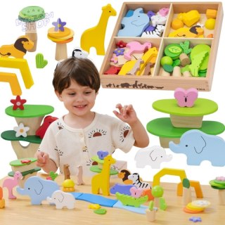 VIGA Drewniane Klocki Kolorowe Opowieści Tropikalne Pudełko 55el.