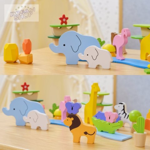 VIGA Drewniane Klocki Kolorowe Opowieści Tropikalne Pudełko 55el.