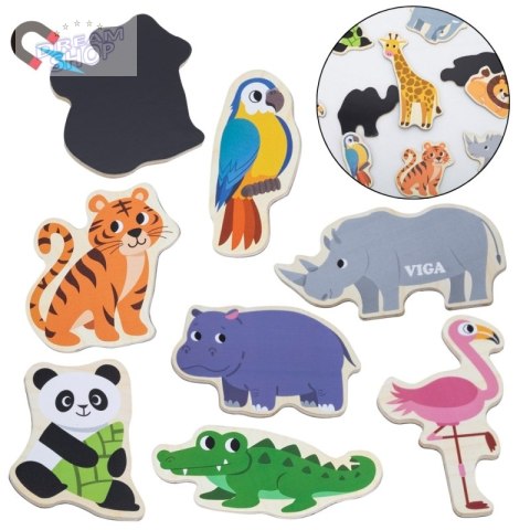 VIGA Drewniane Magnesy Dzikie Zwierzęta - Kolorowe Magnesy Edukacyjne 18M+
