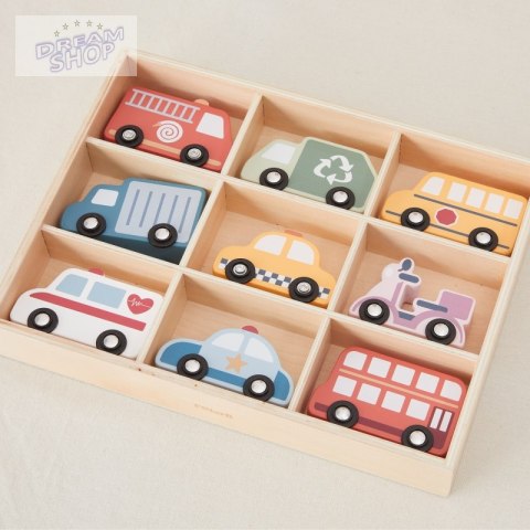 VIGA Drewniany Zestaw Kolorowych Pojazdów Miejskich 9szt.