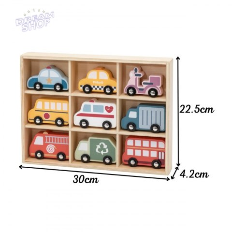 VIGA Drewniany Zestaw Kolorowych Pojazdów Miejskich 9szt.